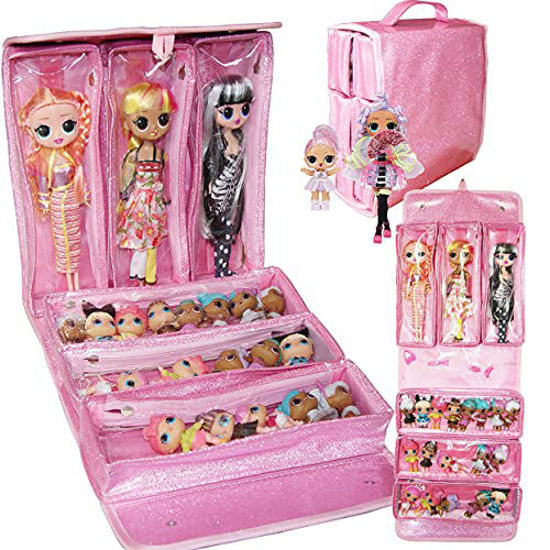 Picture of Leeche Carrying & Display Case for Dolls Compatible with LOL OMG Dolls&All Dolls,Clear View Hanging Dolls House,Easy Carrying Storage Organizer(Dolls Not Includ )