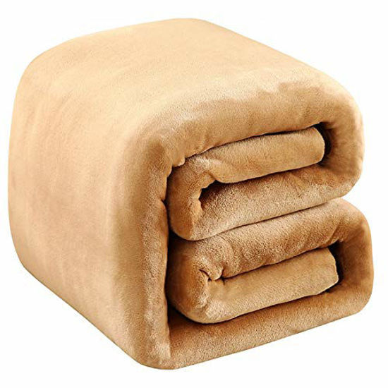 Picture of Fleece Blanket Queen Size 350GSM Lightweight Throw for The Bed Extra Soft Brush Fabric Super Warm Sofa Blanket 90" x 90"(Camel Queen)