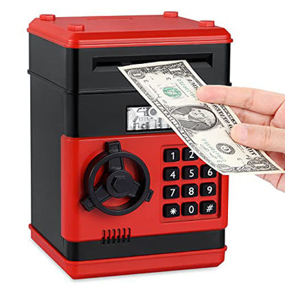 Picture of TUSEASY Piggy Bank, Birthday Toys Gifts for 4 5 6 7 8 9 10 Year Old Boys Girls, Electronic Real Money Coin ATM Machine, Plastic Large Saving Bank Safe Lock Box, Kids Kawaii Cute Stuff (RBBlack)