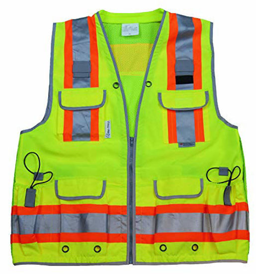 Picture of REXZUS=VERO1992 (A) Reflective Vest Class 2 Heavy Woven Two Tone Engineer Hi Viz Yellow safety vest 3M 8712 Tape (X-Large, Yellow)