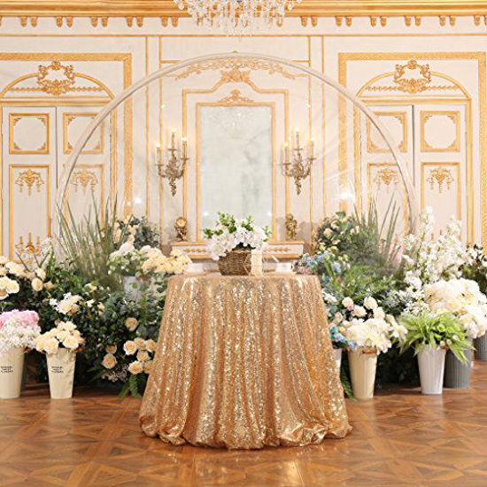 Picture of PartyDelight Sequin Tablecloth, Table Topper, Tree Skirt, Round, 90", Light Gold