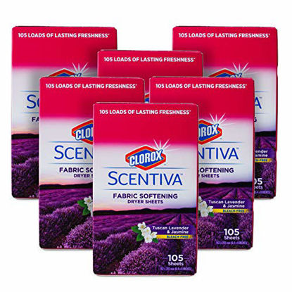 Picture of Clorox Scentiva Fabric Softening Dryer Sheets in Tuscan Lavender & Jasmine, 105 Count - 6 Pack, 6 Count