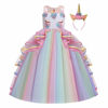 Picture of IZKIZF Girls Unicorn Costume Princess Long Maxi Tulle Dress w/Headband Birthday Party Carnival Cosplay Dress Up Outfits Multicolored 6-7T