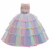 Picture of IZKIZF Girls Unicorn Costume Princess Long Maxi Tulle Dress w/Headband Birthday Party Carnival Cosplay Dress Up Outfits Multicolored 6-7T