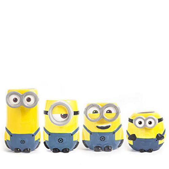 Picture of Zak Designs Despicable Me Minions Unique 3D Sculpted Ceramic Coffee Mug 4pcs Set, Collectible Keepsake Tea Mugs for Hot Drinks (4pc Kevin, Stuart, Otto, Bob)