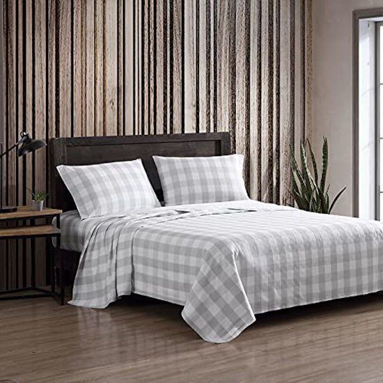 Picture of Eddie Bauer - Flannel Collection Cotton Bedding Sheet Set, Pre-Shrunk & Brushed for Extra Softness, Comfort, and Cozy Feel, Twin, Lakehouse Plaid