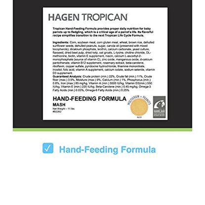 Picture of Tropican Baby Bird Food, Parrot Food, Complete Nutrition Diet, Hand-Feeding Formula, 11 lb Bag