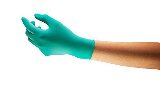 Picture of Ansell TouchNTuff 92-600 Nitrile Lightweight Glove with Beaded Cuff, Chemical/Splash resistance, Powder Free, 4.7mil Thickness, 240mm Length, Size 7, Green (Box of 100)