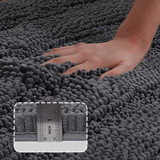 Gray Chenille Striped Bathroom Rug Mat, Luxury Extra Thick and Soft Shaggy  Microfiber Bath Rugs, Absorbent, Non-Slip, Machine Washable, Plush Bath Mats  for Bathroom Floor