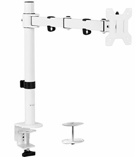 Picture of VIVO Single Monitor Desk Mount, Fully Adjustable Monitor Arm Stand with Clamp and Grommet Base, Tilt, Swivel, Rotation - Holds 1 Screen up to 22lbs with VESA 75x75mm or 100x100mm, White, STAND-V001W