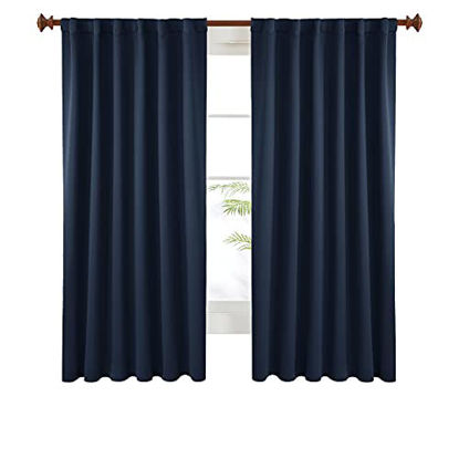 Picture of Deconovo Room Darkening Curtains - Back Tab and Rod Pocket Curtains, Thermal Insulated Blackout Curtains for Bedroom, 52x72 Inch, Navy Blue, Set of 2