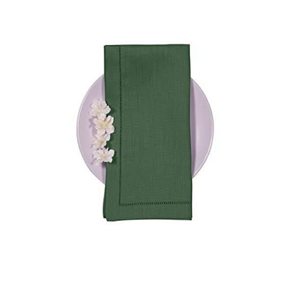 Picture of DMoksha Homes 100% Pure Linen Hemstitch 20 x 20 inch Set of 4 Dinner Napkins for Christmas, Natural Fabric European Flax, Cloth Napkin, Mitered Corners, Great Gift Choice, Forest Green