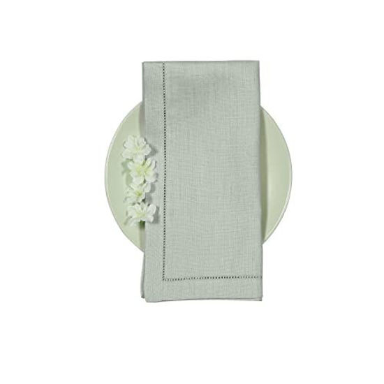 Picture of DMoksha Homes 100% Pure Linen Hemstitch 20 x 20 inch Set of 4 Dinner Napkins for Christmas, Natural Fabric European Flax, Cloth Napkin, Mitered Corners, Great Gift Choice, Sage Green