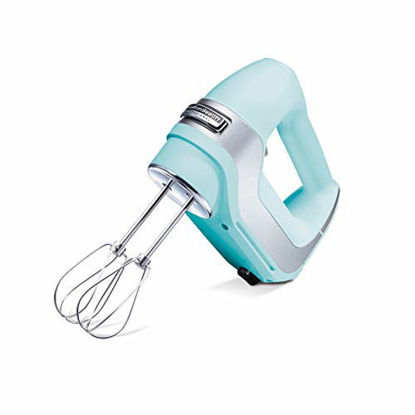 Picture of Hamilton Beach Professional 5-Speed Electric Hand Mixer with Snap-On Storage Case, QuickBurst, Stainless Steel Twisted Wire Beaters and Whisk, Mint (62658)