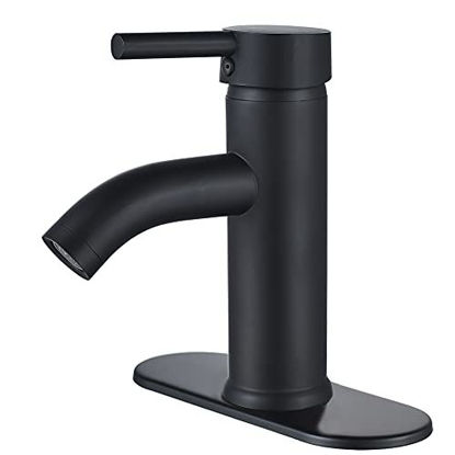 Picture of Black Bathroom Sink Faucet Single Hole matte black bathroom faucet Vanity Basin Mixer Tap with Deck Mount