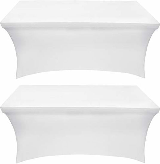 Picture of Utopia Kitchen - 2 Pack, 8 Ft Stretchable Tablecloth - Tight Fit Washable and Wrinkle Resistant Spandex Table Cover for Event & Parties (White)