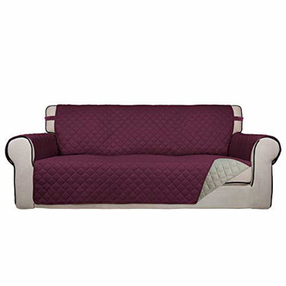 Picture of PureFit Reversible Quilted Sofa Cover, Water Resistant Slipcover Furniture Protector, Washable Couch Cover with Non Slip Foam and Elastic Straps for Kids, Dogs, Pets (Sofa, Wine/Beige)