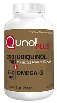 Picture of Qunol Plus Ubiquinol Coq10 200mg with Omega 3 250mg Extra Strength Antioxidant (Bovine Version), 90 Count