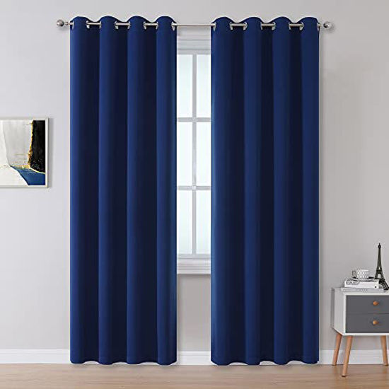 Picture of Navy Blue Blackout Curtains 84 Inch Length for Bedroom Thermal Insulated Blue Solid Window Drapes with Grommet Curtains Panels for Living Room Boys Kids Room 52x84 Inches Long 2 Panels Set