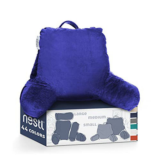 Picture of Nestl Reading Pillow, Petite Back Pillow, Backrest Pillows for Bed with Arms, Shredded Memory Foam Back Pillows for Sitting in Bed, Small Back Support Pillow for Kids & Teens, Blue (Royal Blue)