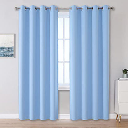 Picture of Cerulean Blue Blackout Curtain Panels 84 Inches Long Grommet Curtains for Living Room and Bedroom Solid Window Treatment Room Darkening Bedroom Curtains Thermal Insulated Drapes 2 Panels