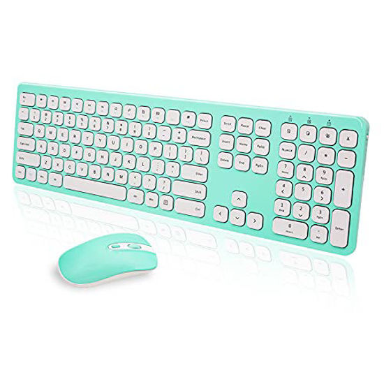 Picture of Wireless Keyboard Mouse Combo, USB Full Size Quiet Ultra Thin Portable Keyboard and Wireless Mouse 2.4GHz for Computer, Desktop, PC, Notebook, Laptop (Turquoise)