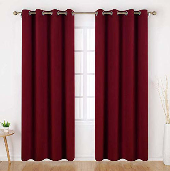 Picture of HOMEIDEAS Blackout Curtains for Bedroom 52 X 96 Inch Long 2 Panels Set Burgundy Red Room Darkening Bedroom Curtains, Soundproof Thermal Grommet Window Curtains for Living Room