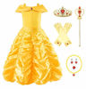 Picture of Uhdear Girl's Off Shoulder Princess Dress Layered Costume with Aceessories (8 Years, Yellow)