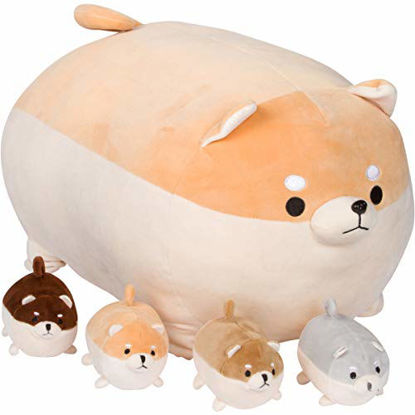 Picture of Snugababies Shiba Inu Stuffed Animal Mommy with 4 Baby Puppies in Tummy - Plush Toy Anime Corgi & Akita Kawaii Dog Soft Pillow; Plush Toy Gifts for Boys Girls