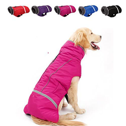 Picture of Doglay Dog Winter Coat with Thicken Furry Collar, Reflective Warm Pink Pet Jacket Waterproof Windproof Dog Clothes for Cold Weather, Soft Puppy Apparel for Small Medium Large Dogs (XX-Large, Pink)