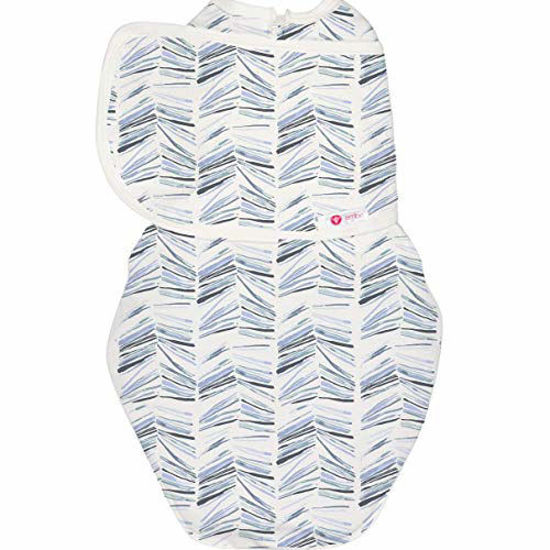 Picture of embé 2-Way Starter Swaddle Blanket, 6-14 lbs, Diaper Change w/o Unswaddling, Legs in and Out Design, Warm Up or Cool Down 100% Cotton, 0-3 Months (Angle Stripe)