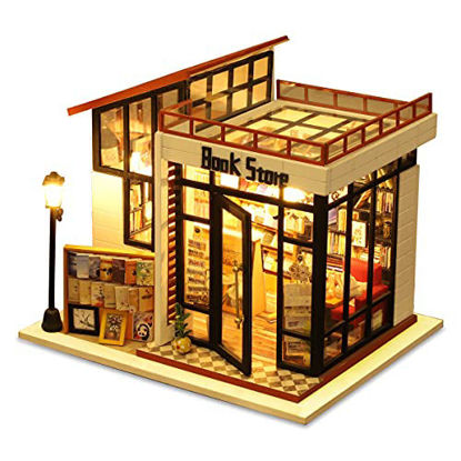 Picture of GuDoQi DIY Miniature Dollhouse Kit, Tiny House kit with Furniture and Dust Proof, Miniature House Kit 1:24 Scale Book Store, Great Handmade Crafts Gift for Valentine's Day Birthday