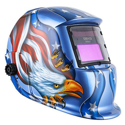 Picture of DEKOPRO Welding Helmet Solar Powered Auto Darkening Hood with Adjustable Shade Range 4/9-13 for Mig Tig Arc Welder Mask (Blue Eagle)