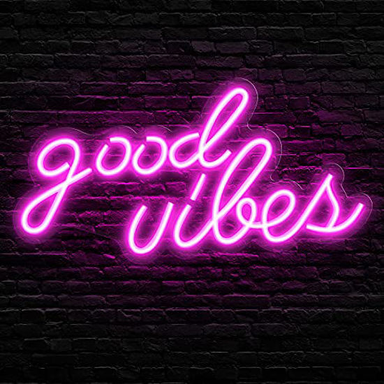 Picture of Olekki Neon Sign Pink Good Vibes Led Signs - Neon Lights for Bedroom, Neon Wall Signs, Game Room Decor, Party, Bar Neon Decor (16.1 x 8.3 inch)