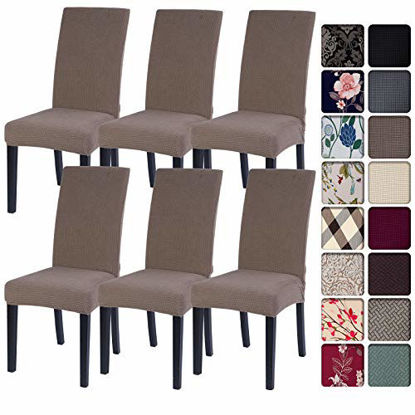 Picture of SearchI Chair Covers for Dining Room Set of 6, Stretch Jacquard Kitchen Parsons Chair Covers,Washable Spandex Dining Chair Slipcovers Seat Protector for Hotel,Banquet,CeremonyCamel