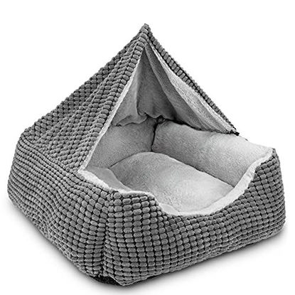 Picture of GASUR Dog Beds for Large Medium Small Dogs, Rectangle Cave Hooded Blanket Puppy Bed, Luxury Anti-Anxiety Orthopedic Cat Beds for Indoor Cats, Warmth and Machine Washable (Medium, Grey)