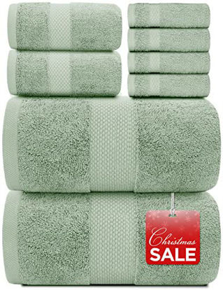 Picture of Luxury 8 Piece Bath Towel Set White - 700 GSM Combed Cotton Hotel Towels - 2 Bath, 2 Hand, 4 Washcloths (Mint Green, 8)