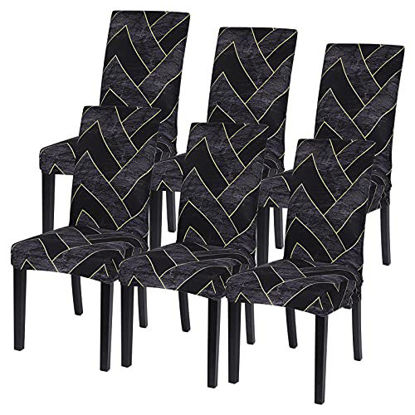 Picture of SearchI Dining Room Chair Covers Set of 6, Stretch Parsons Chair Slipcovers Super Fit Spandex Removable Washable Kitchen Chair Protector Cover for Dining Room, Hotel, Ceremony