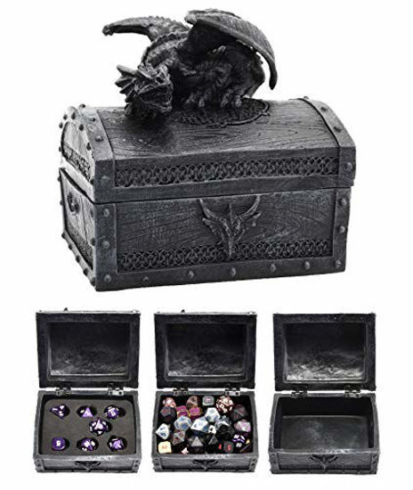 Picture of Forged Dice Co. Deluxe Dragon Dice Storage Box with Custom Foam Insert - Holds up to 6 Sets of Polyhedral Dice or 42 Individual Dice - Treasure Chest for Dungeons and Dragons Dice - Great DND Gifts