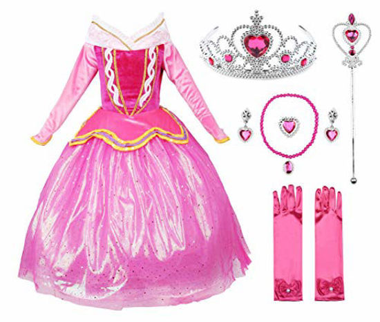 Picture of JerrisApparel Princess Dress Girl Party Dress Ceremony Fancy Costume (4T, Pink with Accessories)