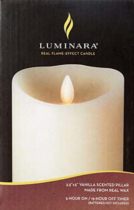 Picture of Luminara Moving Flame Flameless Pillar LED Candle, Vanilla Honey Scented Ivory - 5 In