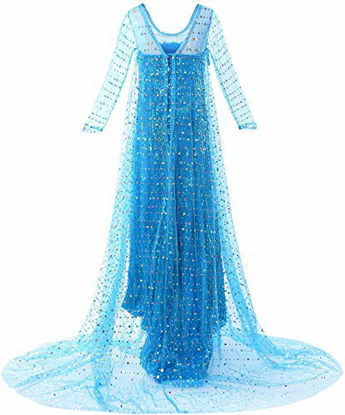 Picture of Ohlover Girls Sequins Princess Costume Birthday Party Christmas Fancy Dress (5 Years, Blue with Accessories)