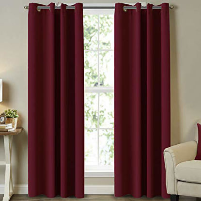 Picture of Blackout Curtains Panels for Bedroom - Window Treatment Thermal Insulated Solid Grommet Blackout Drapes for Living Room (Set of 2 Panels, 52 by 84 Inch, Burgundy)