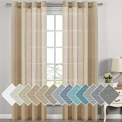 Picture of Decorative Home Fashion Linen Sheer Curtains Extra Long Curtains for Living Room, 1 Pair Natural Open Weave Linen Curtains Sheer Grommet Top ( Set of 2, 52 by 108 Inch, Taffy)