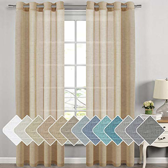 Picture of Decorative Home Fashion Linen Sheer Curtains Extra Long Curtains for Living Room, 1 Pair Natural Open Weave Linen Curtains Sheer Grommet Top ( Set of 2, 52 by 108 Inch, Taffy)