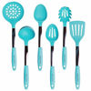 Picture of Turquoise Kitchen Utensil Set - Stainless Steel & Silicone Heat Resistant Professional Cooking Tools - Spatula, Mixing & Slotted Spoon, Ladle, Pasta Fork Server, Drainer - Bonus Ebook