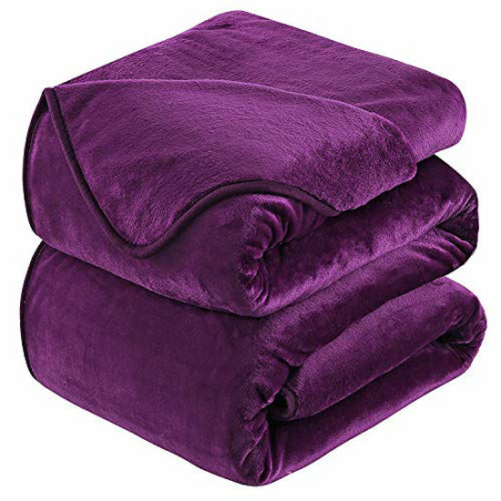 Picture of Soft Blanket King Size Blanket All Season Warm Fuzzy Microplush Lightweight Thermal Fleece Blankets for Couch Bed Sofa,90x108 inches,Purple