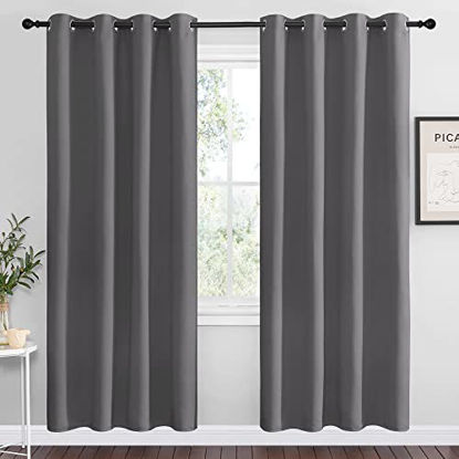 Picture of NICETOWN Blackout Curtains Panels for Bedroom - 3 Pass Microfiber Noise Reducing Thermal Insulated Solid Ring Top Blackout Window Drapes (2 Panels, 55 x 78 Inch, Gray)