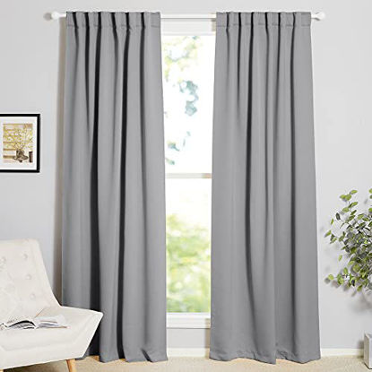 Picture of NICETOWN Bedroom Curtains Blackout Curtain Panels - (Silver Grey Color) 52x95 inch, 2 PCs, Insulating Energy Saving Solid Rod Pocket Blackout Drapes