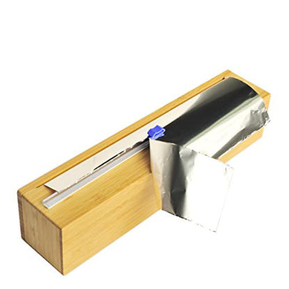 Picture of Reusable & Sturdy Bamboo Wood Dispenser with Food Grade Aluminum Foil Roll, with Slide Cutter & A Roll of 12" x 164 ft Aluminum Foil-14 Microns Thick UNCLE JACK